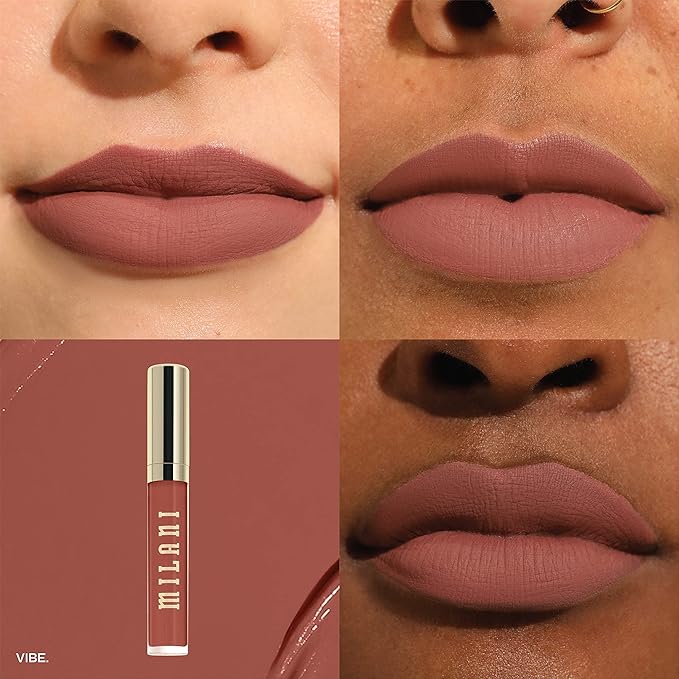Milani Stay Put Longwear Liquid Lipstick Vibe + Understatement Lipliner Pencil - Highly Pigmented Retractable Soft Lip Liner Pencil + Keep It Full Nourishing Lip Plumper - Nude Shimmer