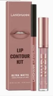 2-in-1 Lip Liner & Lip Gloss Set, Long-Lasting, Waterproof, Matte Velvet Finish, Travel-Friendly