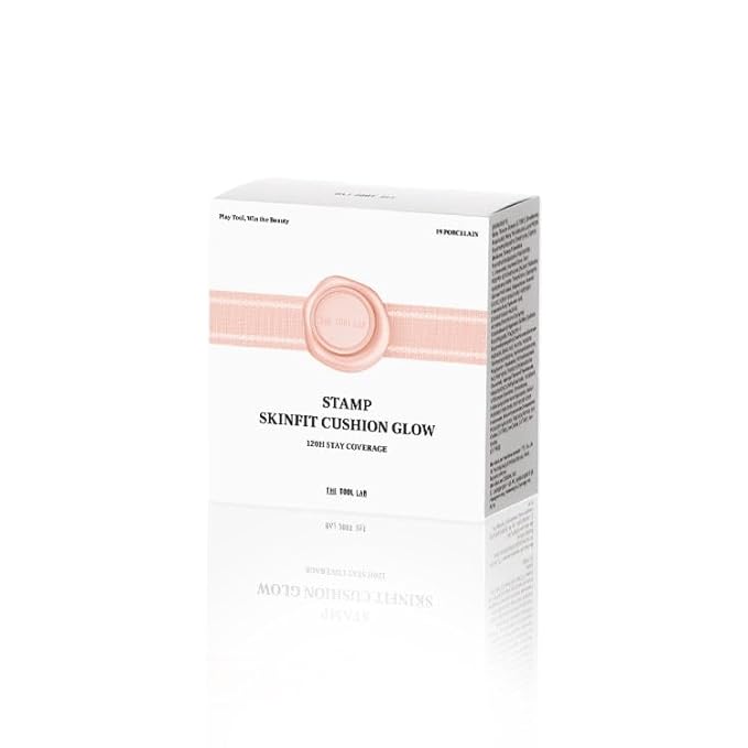 THE TOOL LAB Stamp Skinfit Cushion Foundation & Brush Set｜Glow type, No.21 Ivory｜120H Long-Lasting Coverage, Flawless, Ultra Adherence, Glass Glowy Clear Watercolor-Radiance Skin｜SPF 40++, 11g