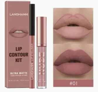 2-in-1 Lip Liner & Lip Gloss Set, Long-Lasting, Waterproof, Matte Velvet Finish, Travel-Friendly