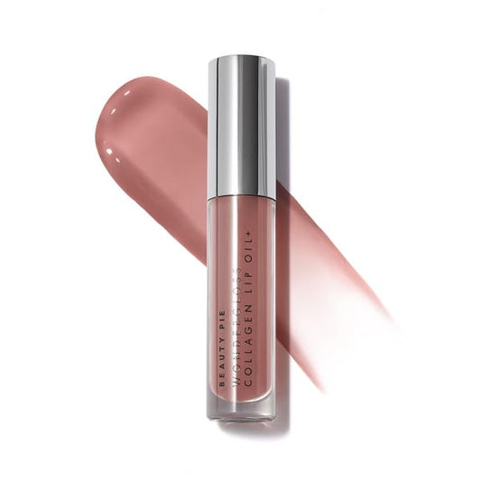 Beauty Pie Wondergloss Collagen Lip Oil + (Nude Nectar) – Hydrating, Plumping, Non-Sticky Gloss with Collagen AC Micro-Vectors & Cherry Oils