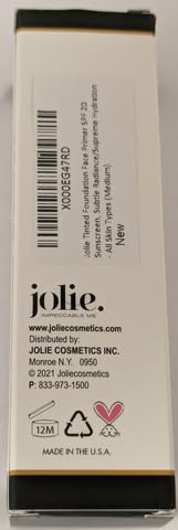 Jolie Tinted Foundation Face Primer SPF 20 Sunscreen, Subtle Radiance/Supreme Hydration - All Skin Types (Medium)