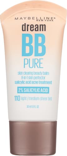 Maybelline Dream Pure Skin Clearing BB Cream, 8-in-1 Skin Perfecting Beauty Balm With 2% Salicylic Acid, Sheer Tint Coverage, Oil-Free, Light/Medium, 1 Count (Pack of 2)