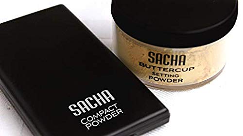 Sacha Buttercup Face Powder Compact. Translucent Powder, Controls Oils & Shine. Pressed Powder for Medium to Dark Skin Tones, 0.45 oz.