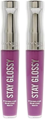 Rimmel Stay Glossy Lip Gloss - Non-Sticky and Lightweight Formula for Lip Color and Shine - 155 Purple Parlour, .18oz (Pack of 2)
