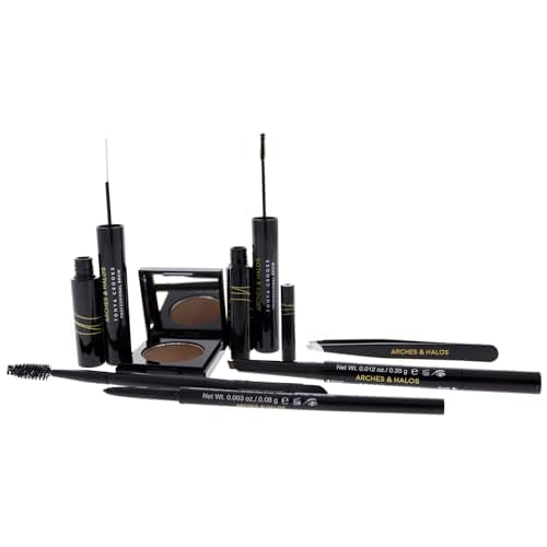Arches & Halos - Ultimate Brow Hero Kit - Eyebrow Styling Makeup Kit, Pencil, Gel, Shading, Powder, Mousse, Natural and Bold Precise Brow Shaper - Hypoallergenic, Vegan - 7 Pc Kit, Medium