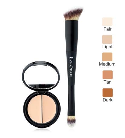 EVE PEARL Dual Salmon Concealer And 202 Concealer Blender Brush Full Coverage Under Brighten Eye Pro Concealer Brush Set Makeup Kit (Deep)