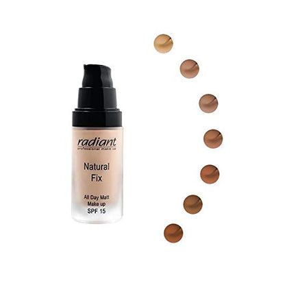 Radiant Professional Natural Fix All Day Matte Cream Foundation - Long Wear High Coverage Face Makeup Foundation With SPF 15 - Oil Free Matte Finish - For All Skin Types-1.01 oz. (6B Cinnamon)