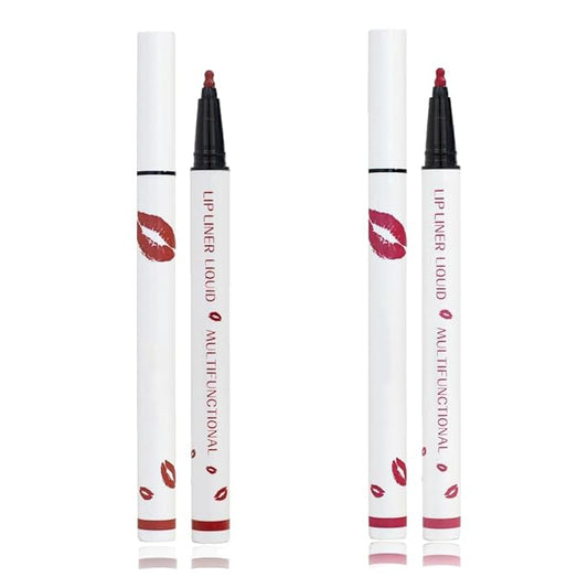 Longwear Liquid Lip Liner, Matte Lip Tint Stain Marker Pen, 2 in1 Liquid Lipstick & Lip Liner Pencil, Long Lasting Waterproof Lip gloss for Women, Fuller Lips Makeup (01+02)