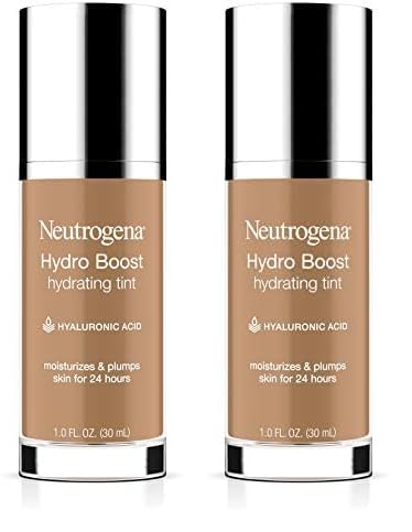 Neutrogena Hydro Boost Hydrating Tint with Hyaluronic Acid, Lightweight Water Gel Formula, Moisturizing, Oil-Free & Non-Comedogenic Liquid Foundation Makeup, 105 Caramel Color 1.0 fl. oz (Pack of 2)
