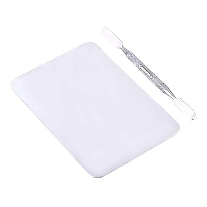 Small Stainless Steel Makeup Palette Rectangle Shape Mixing Plate Tools With Spatula
