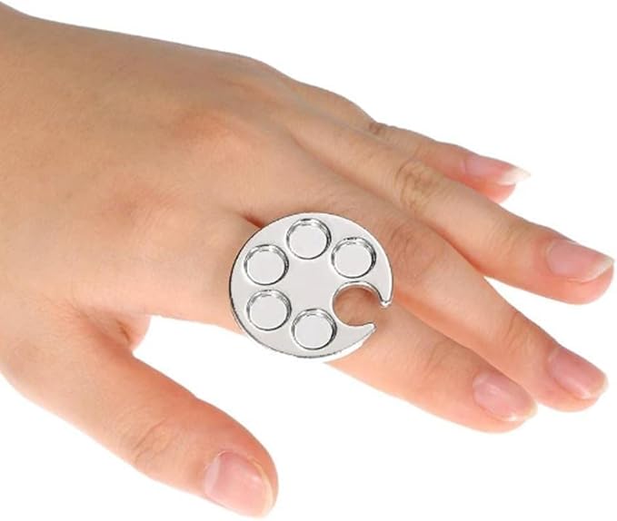 Silver Mini Manicure Palette Metal Paint Palette Finger Rings Nail Art Tools Makeup Palettes