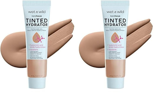 wet n wild Bare Focus Tinted Hydrator Matte Natural Finish, Oil-Free Tinted Face Moisturizer Makeup, Hyaluronic Acid, Squalane, Sheer To Medium Coverage, Medium Deep (Pack of 2)