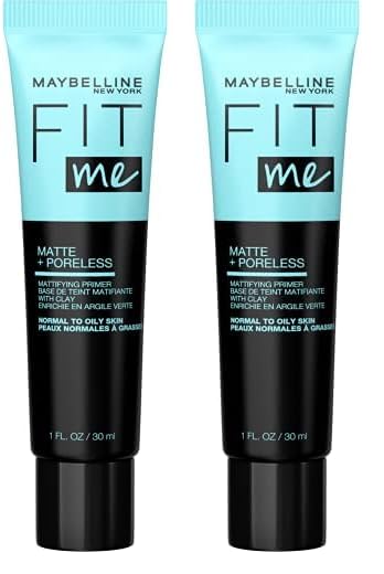 Maybelline Fit Me Matte + Poreless Mattifying Face Primer Makeup With Sunscreen, Broad Spectrum SPF 20, 16HR Wear, Shine Control, Clear, 1 Count (Pack of 2)