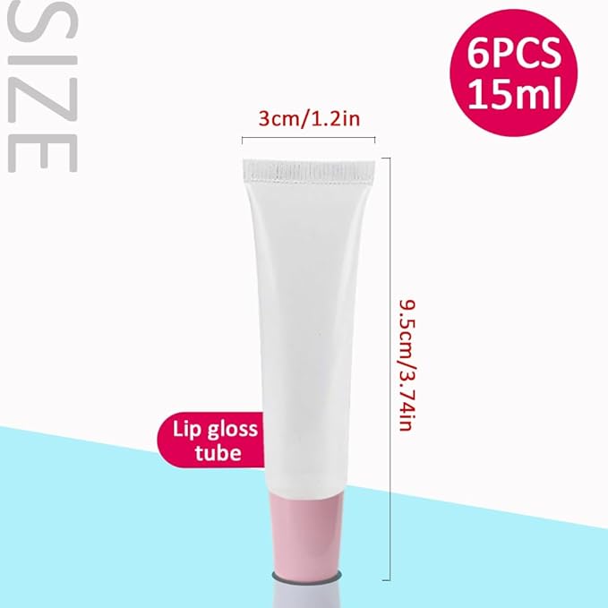 AMORIX 6pcs Empty Lip gloss Tubes Containers 15ml Pink Refillable Empty Squeeze Tubes Clear Cosmetic Containers Soft Tube for Women Girls DIY Lip Gloss Cosmetics
