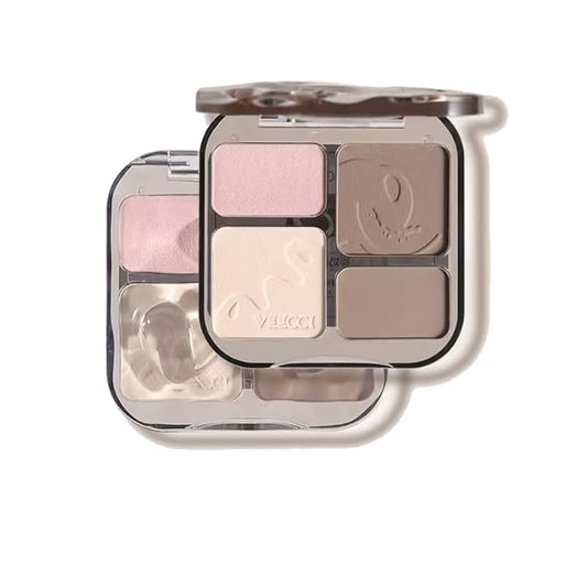 1 PC 4 Color Face Lift Facial Highlighter Blusher Contour Palette, 4 Color Multi Purpose Silky Facial Blusher Contour Facial Highlighter Palette (V02, 8g)