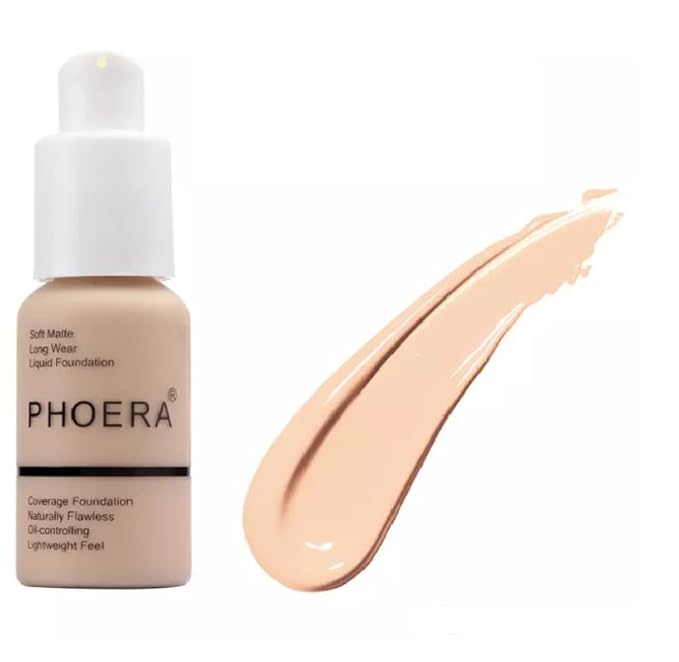 Phoera® Full Coverage Foundation Soft Matte Oil Control Concealer 30ml Flawless Cream Smooth Long Lasting… (102 NUDE..)
