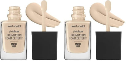 Wet n Wild Photo Focus Matte Liquid Foundation Neutral Soft Ivory, Vegan & Cruelty-Free (Pack of 2)