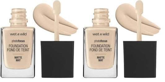 Wet n Wild Photo Focus Matte Liquid Foundation Neutral Soft Ivory, Vegan & Cruelty-Free (Pack of 2)