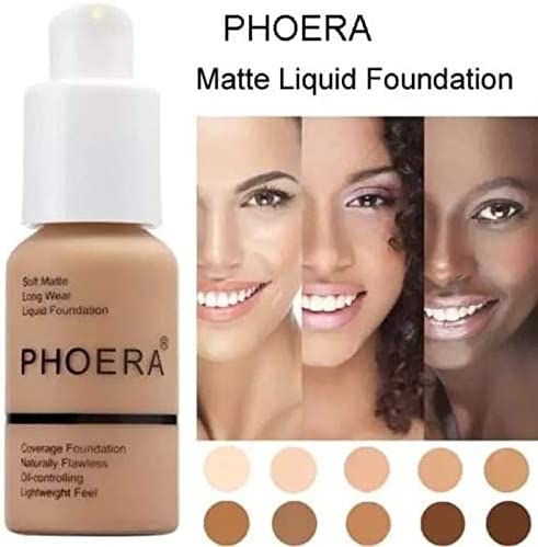 Phoera Foundation Full Coverage Makeup Set - 24hr Long Lasting Oil Control - Soft Smooth Matte Flawless Concealer Cream - Inc x4 30ml Foundation & Silicone Blender Sponge (104 Buff Beige)