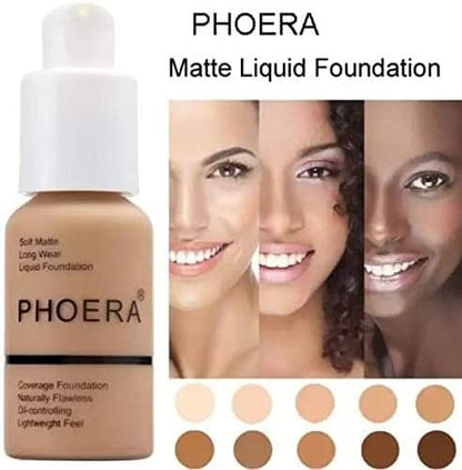 Phoera Foundation Full Coverage Makeup Set - 24hr Long Lasting Oil Control - Soft Smooth Matte Flawless Concealer Cream - Inc x4 30ml Foundation & Silicone Blender Sponge (104 Buff Beige)