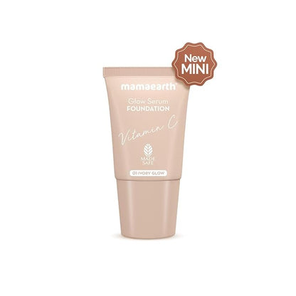 MAMAEARTH Glow Serum Foundation - 01 Ivory Glow Shade | with Vitamin C & Turmeric | Up to 12 Hour Buildable Coverage | Waterproof & Lightweight | 0.61 Fl Oz (18ml)
