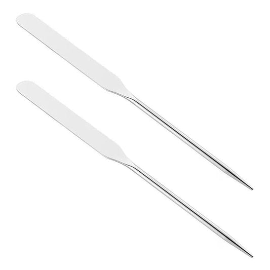 2 Pieces Stainless Steel Makeup Spatula Foundation Mixing Tool Eye Cream Spoon Foundation Spatula Cosmetic Skincare Spatula Nail Art Makeup Stirring Rod for Home Beauty Salon, Silver