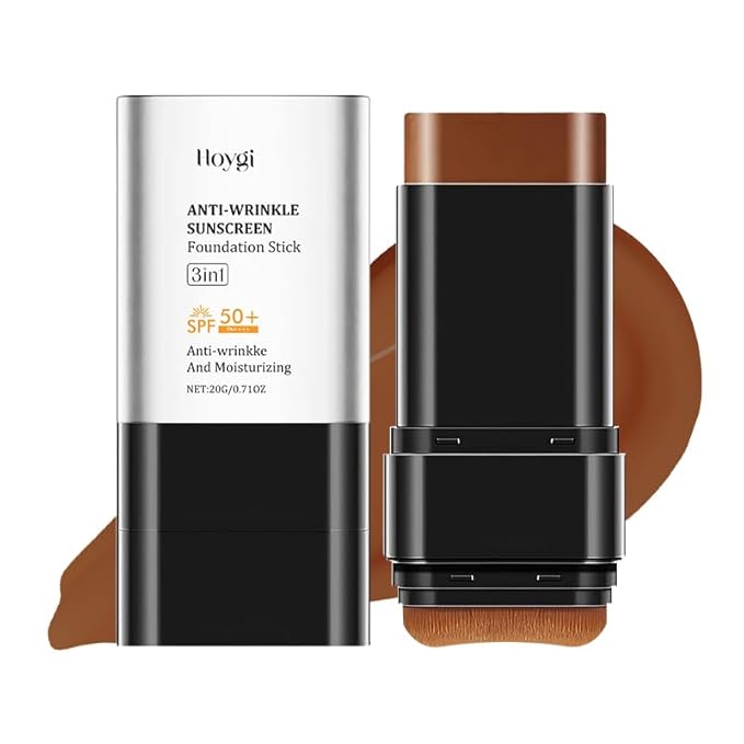 3 In 1 Anti-Wrinkle Foundation Stick with SPF 50+, PA++++, Korean Hydrating Lightweight Flawless Eraser Foundation Stick with Brush, Full Coverage Thin and Natural Finish(Wheat)