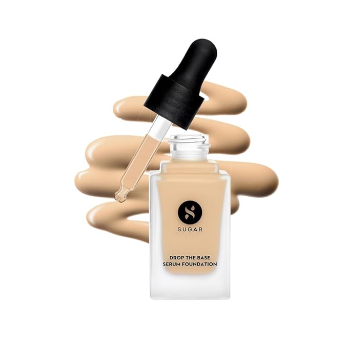 Sugar Cosmetics Drop The Base Serum Foundation10 Latte (Light, Warm Undertone) Full Coverage Waterproof Matte Finsh