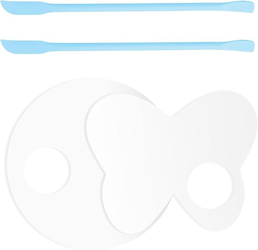 Makeup Mixing Palette Spatula Set, 2PCS Mini Acrylic Makeup Palette & 2PCS Silicone Skincare Spatula, Cream Foundation Palette for Mixing & Save Cosmetics (Blue,Circle+Butterfly)