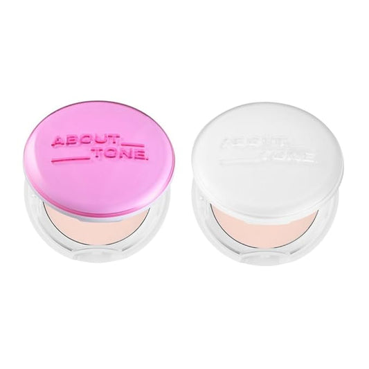 [ABOUT TONE] Glow Powder Pact + Sebum Cut Powder Pact BUNDLE SET/Pressed Powder Pact with Mirror and Puff, Face Makeup Setting Powder, Finishing Powder with Sebum Control, Vegan