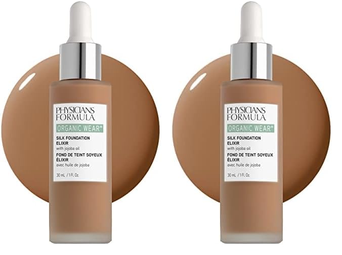 Physicians Formula Organic Wear Natural Full Coverage Silk Liquid Foundation Elixir Tan-to-Deep (Pack of 2)