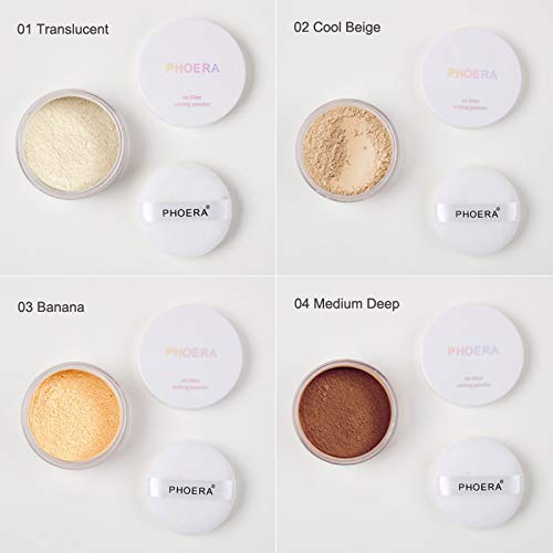 2 Pcs PHOERA Setting Powder, Control Oil Brighten Skin Color Cover Blemish Whitening Face Setting Loose Powder。 (01# Translucent & 02# Cool Beige)
