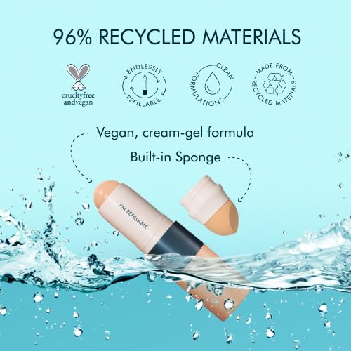 Trestique Refillable Face Stick Foundation with Built-In Sponge, Clean Beauty Medium Coverage