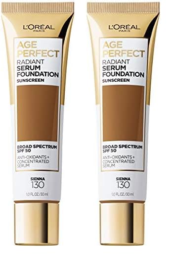 L'Oreal Paris Age Perfect Radiant Serum Foundation with SPF 50, Sienna, 1 Ounce (Pack of 2)