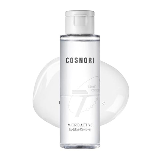 COSNORI Micro Active Lip and Eye Make-up Remover – Vegan, Hypoallergenic, Hydration Booster, Gentle Face Cleanser for Sensitive Skin, 7 Natural Extracts, Deep-sea Water, 3.4 fl.oz (100ml)