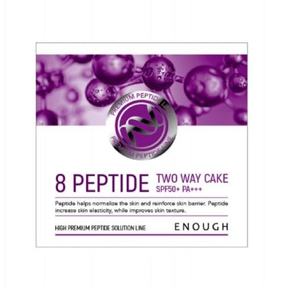 ENOUGH Premium 8 Peptide Two Way Cake SPF50, Korean Makeup Setting Powder Foundation, Face Powder with Collagen, Tattoo Cover Up - Refill Including (#21 Transparent Beige, 0.39 oz)