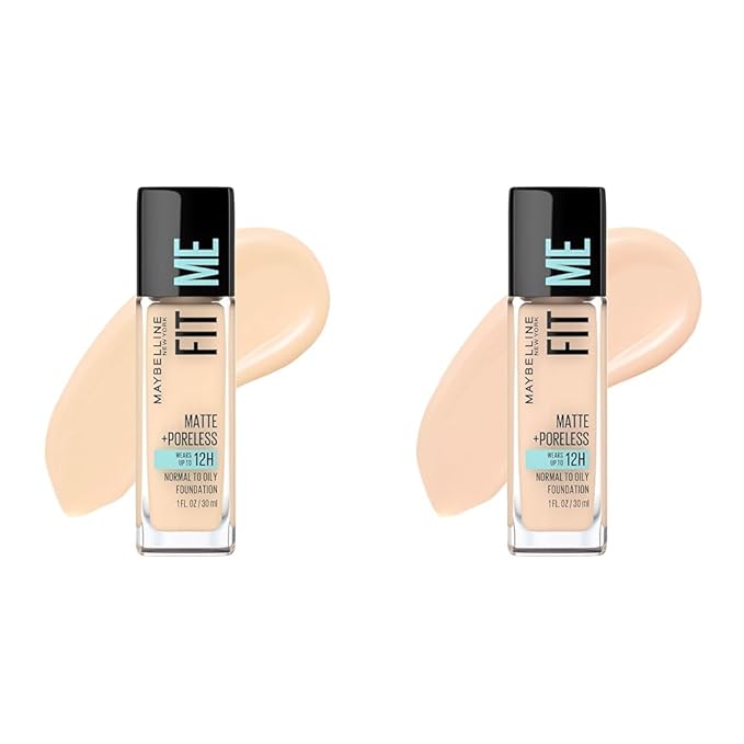 Maybelline Fit Me Matte + Poreless Liquid Foundation Makeup Bundle with Light Beige and Natural Ivory, 1 Count Each