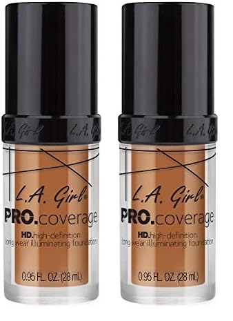 L.A. Girl Pro Coverage Liquid Foundation, Warm Caramel, 0.95 Fl Oz (Pack of 2)