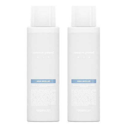 COMMON GROUND NUE Aqua Micellar Water Makeup Remover 3-in-1 Cleanser, Astringent, Makeup Remover, Non-Greasy, No-Rinse, Hydrating, Plant-Based, Organic Aloe Vera & Cucumber, 8.4 Fl Oz (Pack of 2)