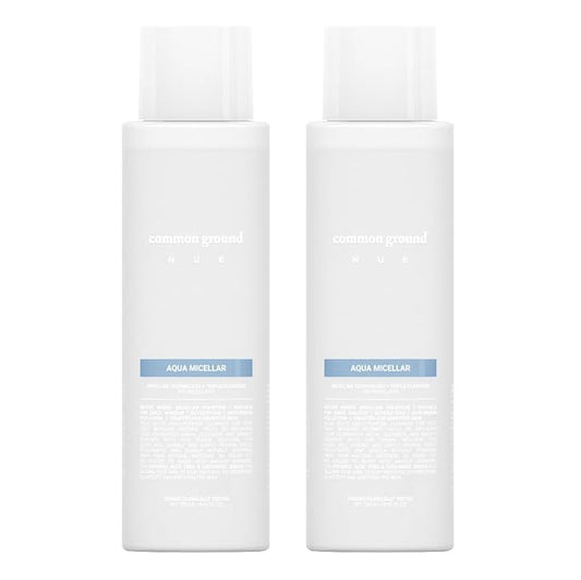 COMMON GROUND NUE Aqua Micellar Water Makeup Remover 3-in-1 Cleanser, Astringent, Makeup Remover, Non-Greasy, No-Rinse, Hydrating, Plant-Based, Organic Aloe Vera & Cucumber, 8.4 Fl Oz (Pack of 2)