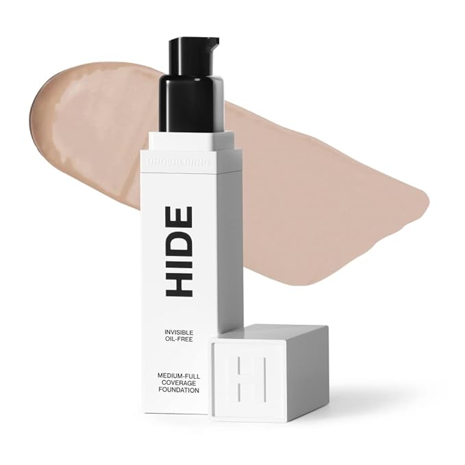 HIDE PREMIUM Liquid Foundation, Multi-Use Waterproof Foundation, Medium/Full Coverage Foundation, Shades for All Skin Types (See Shade Finder), Porcelain, 1 fl oz