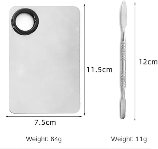 Cosmetic Makeup Palette with Spatula Stainless Steel Make Up Mixing Palette for Women Girls Face 4.5 x 2.9 Inches