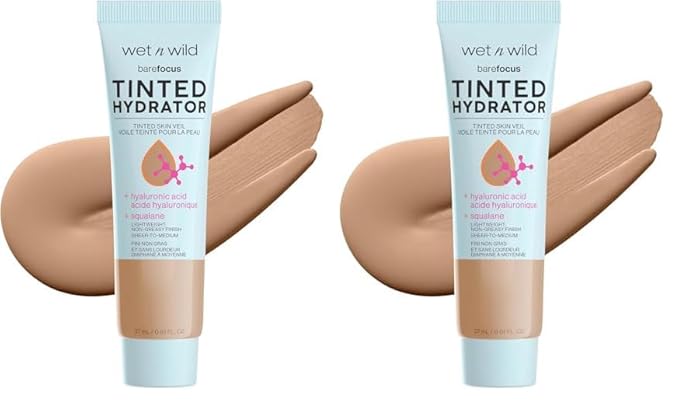 wet n wild Bare Focus Tinted Hydrator Matte Finish, Medium Tan, Oil-Free, Moisturizing Makeup | Hyaluronic Acid | Sheer To Medium Coverage (Pack of 2)