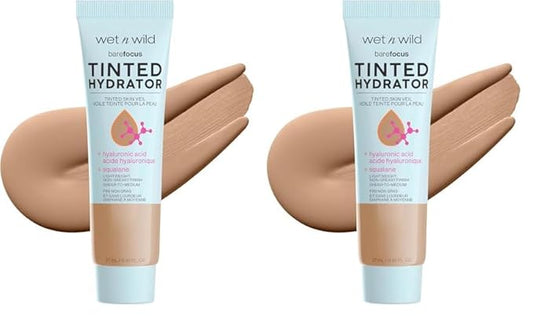 wet n wild Bare Focus Tinted Hydrator Matte Finish, Medium Tan, Oil-Free, Moisturizing Makeup | Hyaluronic Acid | Sheer To Medium Coverage (Pack of 2)