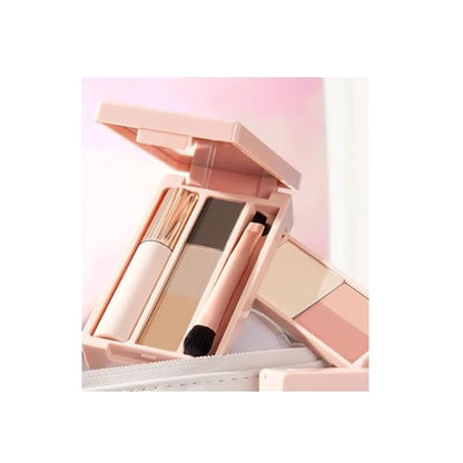 1 PC Juduo Portable Travel Use Multi Purpose Makeup Palette, Mini Size Blusher Highlighter Eyebrow Eyeshadow Palette With Mascara & Brush, All in One Travel Palette (01#)