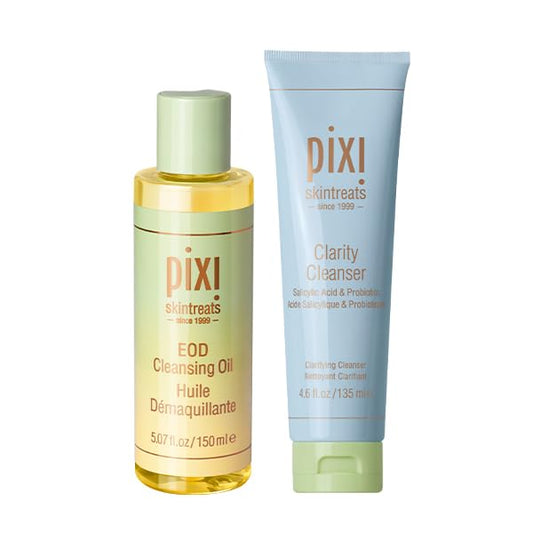 Pixi Double Cleanse Duo featuring an EOD Cleansing Oil and Clarity Cleanser
