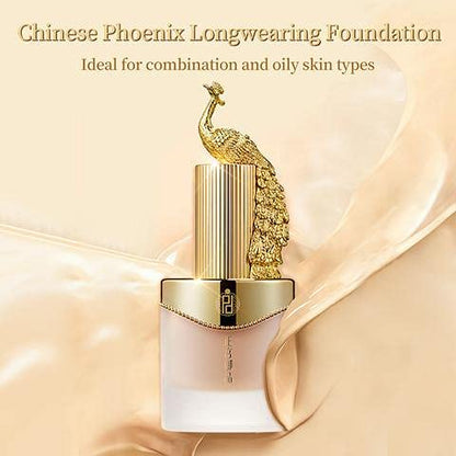 ZEESEA [Palace Identity] Chinese Phoenix Liquid Foundation Full Coverage,Matte Finish Long Lasting Up To 12 Hours, Lightweight & Flawless Liquid Foundation For Colored Skin, W02# Porcelain