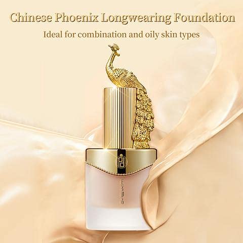 ZEESEA [Palace Identity] Chinese Phoenix Liquid Foundation Full Coverage,Matte Finish Long Lasting Up To 12 Hours, Lightweight & Flawless Liquid Foundation For Colored Skin, W02# Porcelain