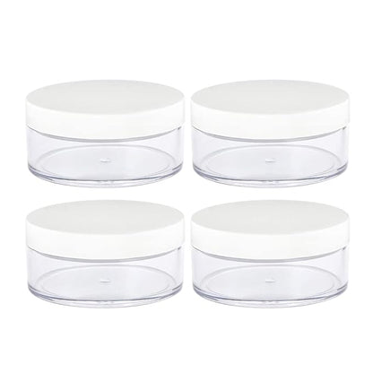 AKOAK Capacity 50 ml(1.69 oz) Empty Reusable Plastic Loose Powder Compact Container DIY Makeup Powder Case with Sifter and Lined Screw Lid,White Lid,Pack of 4
